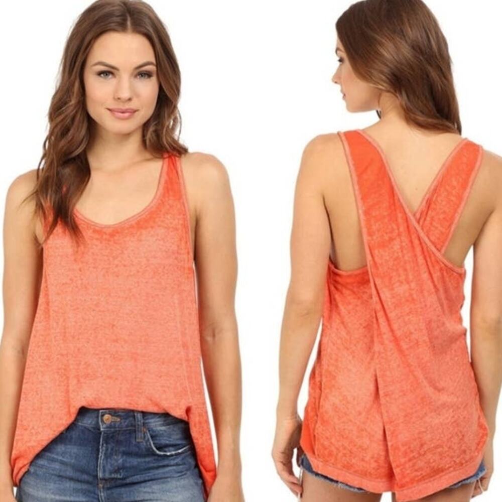 We The Free Break of Dawn Heathered Orange Cross Strap Tank Size Medium
